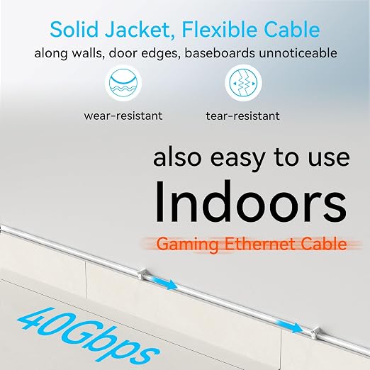 Sokqovt Cat 8 Ethernet Cable Slim 75ft Outdoor&Indoor, Pure Copper Cat8 - Image 6