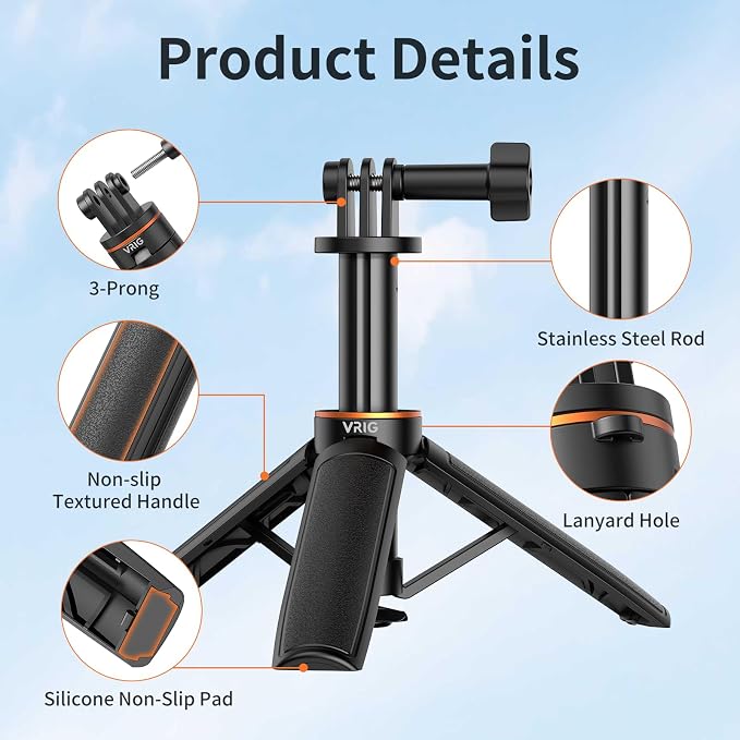VRIG TP35 Auto Pop Open Extendable Mini Camera Tripod, Portable Small Handle - Image 2