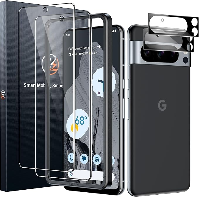 LK 2 Pack for Google Pixel 8 Pro Screen Protector + 2 Pack Camera Lens Protector by LK