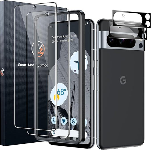 LK 2 Pack for Google Pixel 8 Pro Screen Protector + 2 Pack Camera Lens Protector by LK