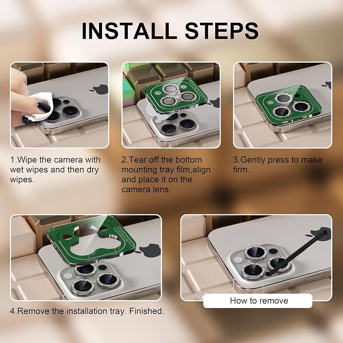Misea Compatible for iPhone 16 Pro/iPhone 16 Pro Max Camera Lens Protector Bling - Image 7