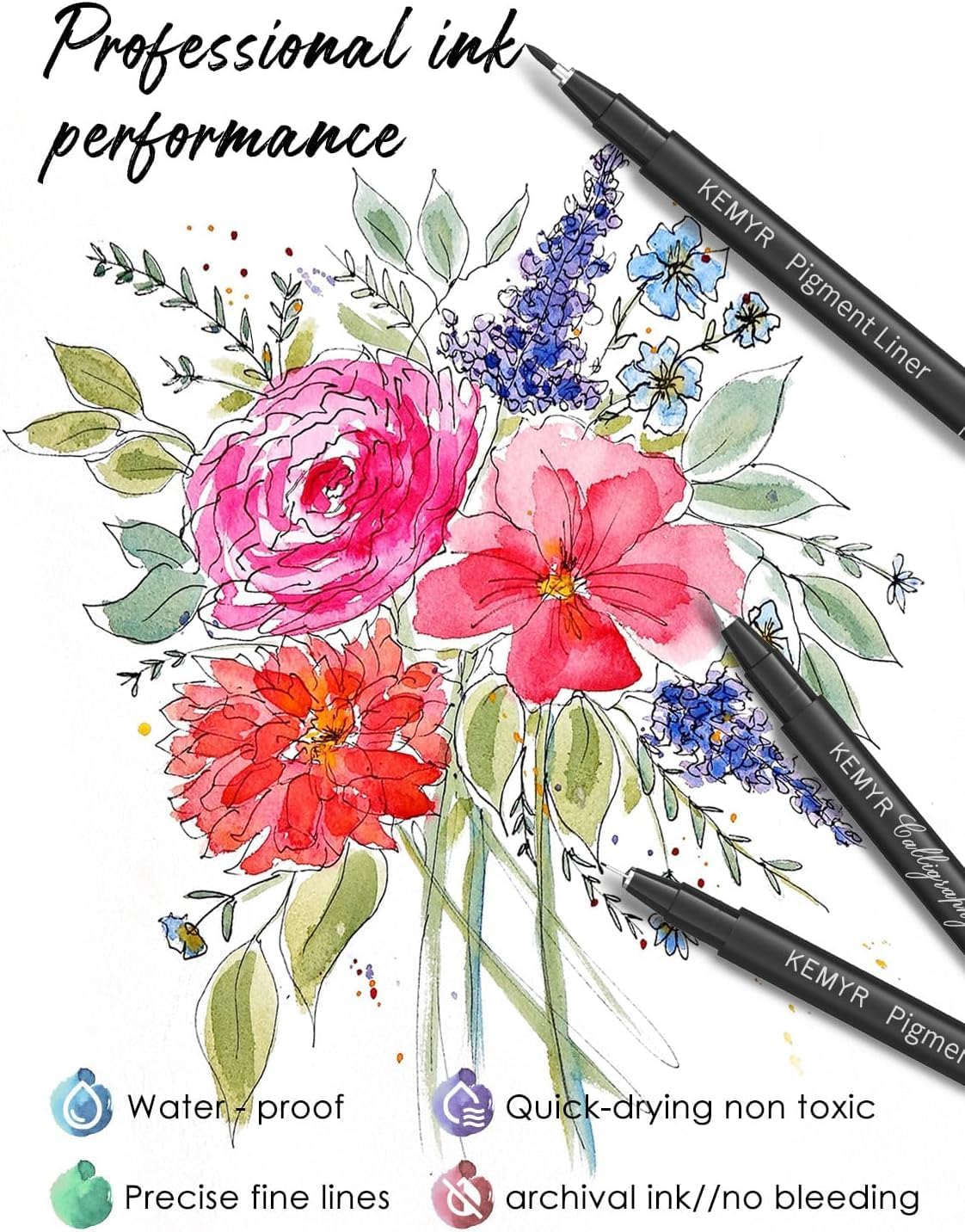 4 Micro Fine liner Drawing Art Pens Calligraphy Pens: 1.0mm Size Black Art supplies Waterproof Archival Black Ink Markers For Artists,Use for Professional Watercolor,Sketching