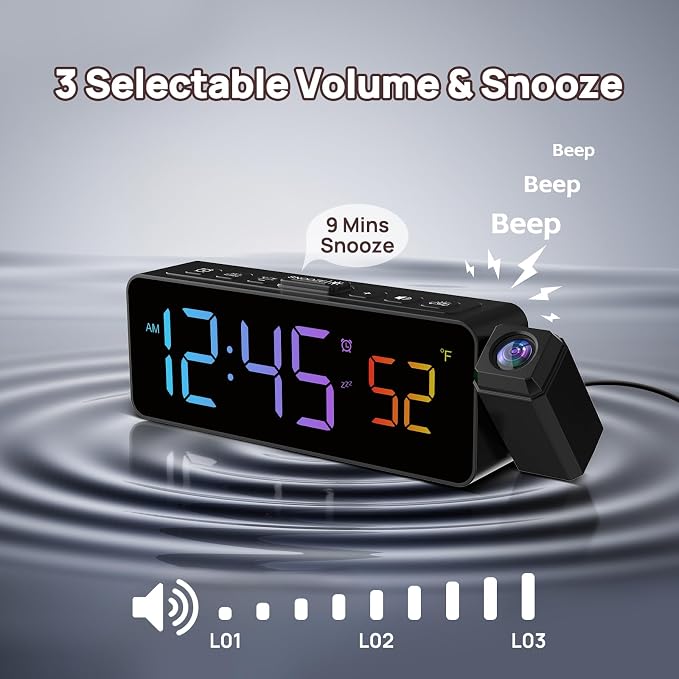 Netzu Projection Alarm Clock for Bedroom Ceiling, Small Compact Plug-in Digital - Image 6