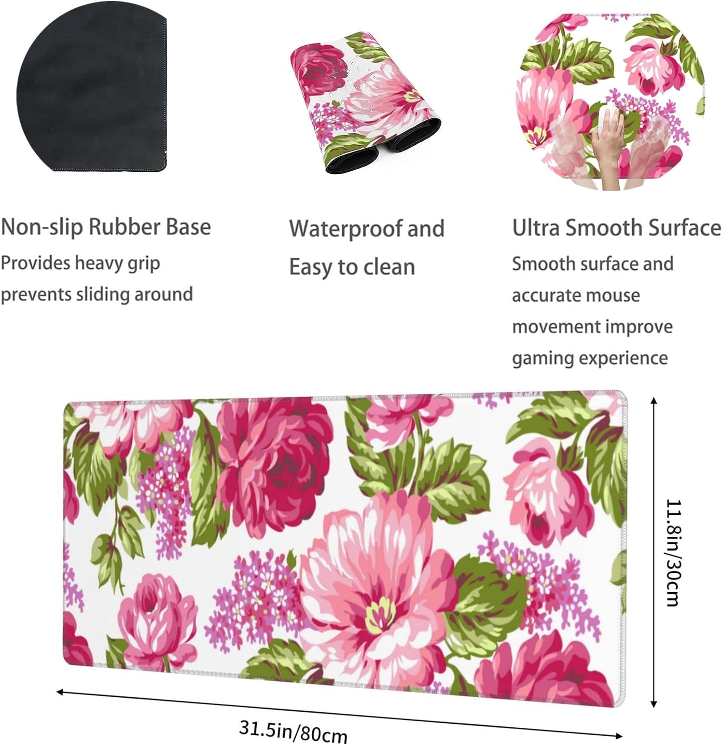Bee Large Gaming Desk Mat,Rubber Non-Slip Bumble Floral Mouse Pad,31.5x11.8x0.12in Extended Multiple Colors Cute Sketch Bees Mousepad,Game Lover Mice Pads Gifts,Office Home Deskmat Decor