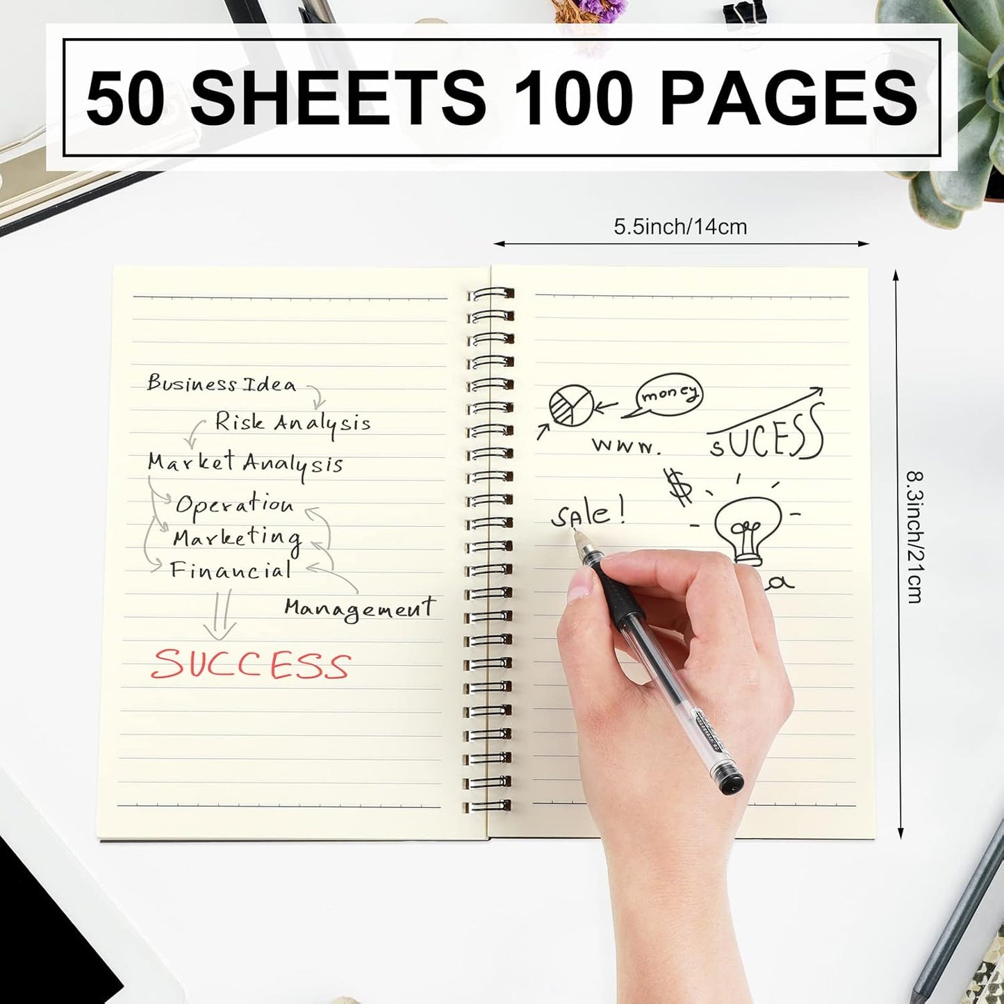 Yahenda Spiral Notebook Bulk A5 Journal Lined 8.3'' x 5.5'' Writing Composition Paper Small Notepad Subject Notebook for Students Office Business Back to School Supplies(Black,200 Pcs)