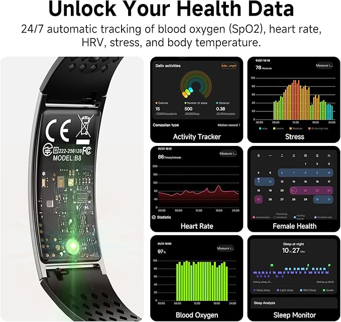 Smart Bracelet, Subscription-Free 24/7 Health Tracking, Heart Rate, HRV & Sleep - Image 3