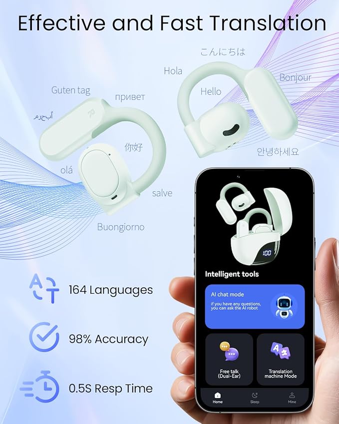 AI Translation Earbuds Real Time 164 Languages 80H Playtime Translator Ear Buds - Image 6