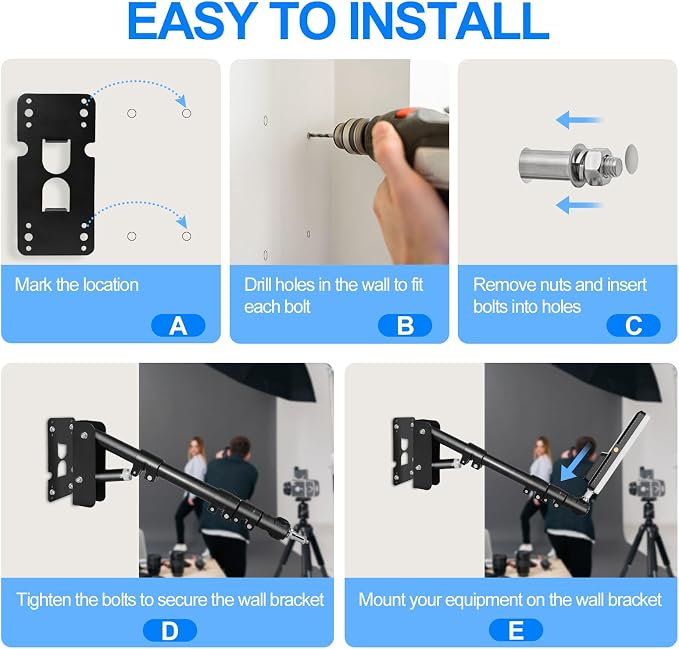 EMART Ring Light Wall Mount Boom Arm, Adjustable 42in/106cm Mounted Overhead - Image 7