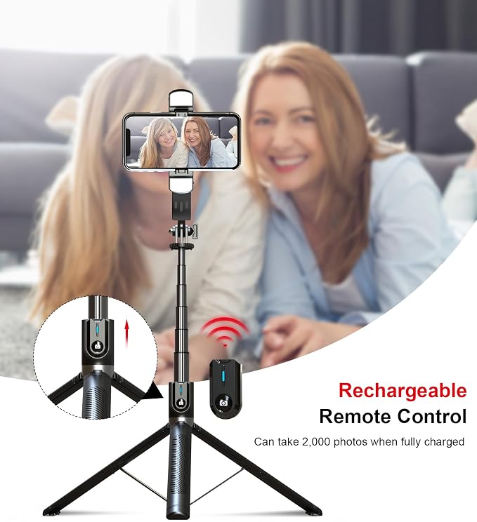 Selfie Stick Phone Tripod with Remote and LED Fill Lights - Image 8