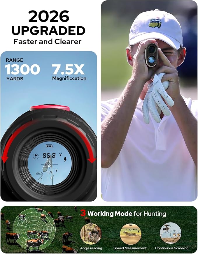 GF2 Golf Rangefinder with Slope, 1300 Yards Laser Range Finder, 7.5X - Image 3