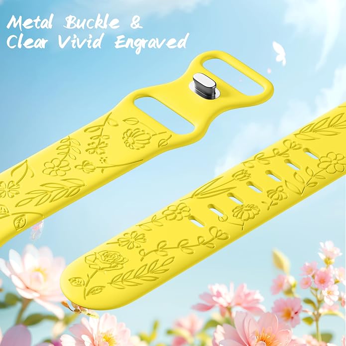 SNBLK 6 Pack Floral Engraved Bands Compatible - Image 3