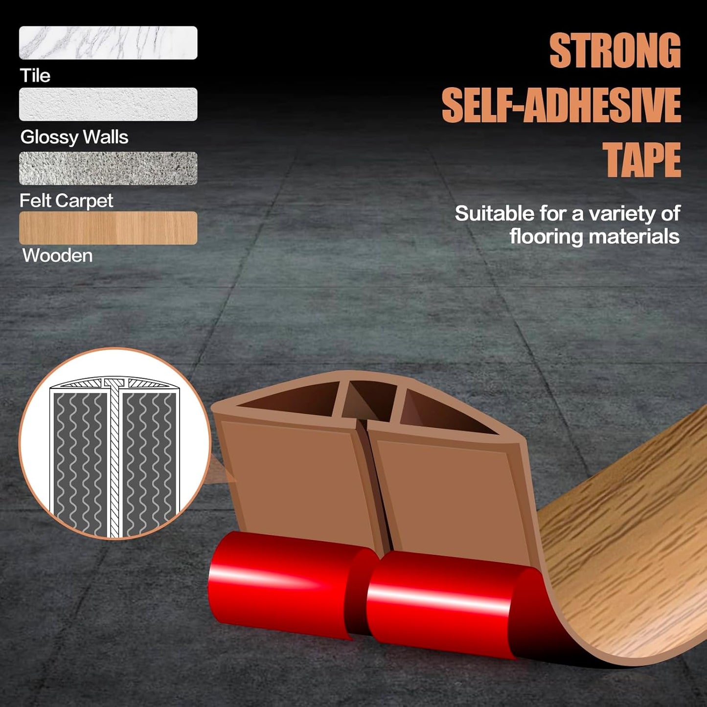 Floor Cord Cover Self Adhesive Cord Hider,20FT Cable Management, Extension Strip Protector for Wires, Prevent Cable Trips for Offices, Gyms, Exhibitions Cavity:0.47"(W) x 0.35"(H) Brown Wood