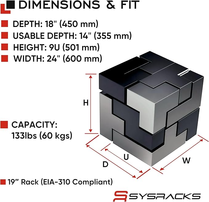 9U Wall Mount Server Rack Cabinet – 19" Network Rack Enclosure, PDU & Shelf - Image 3