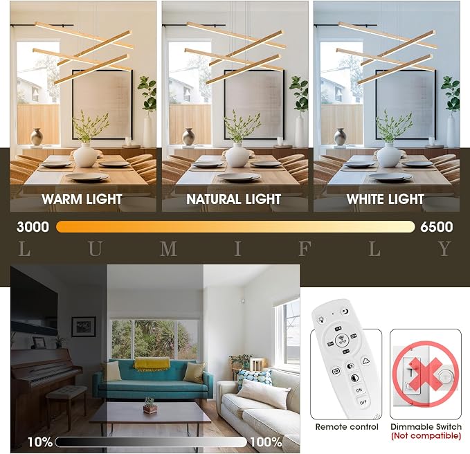 Linear Pendant Light Mdoern LED Chandelier 32" Boho Oak Wood Painted Ceiling - Image 4