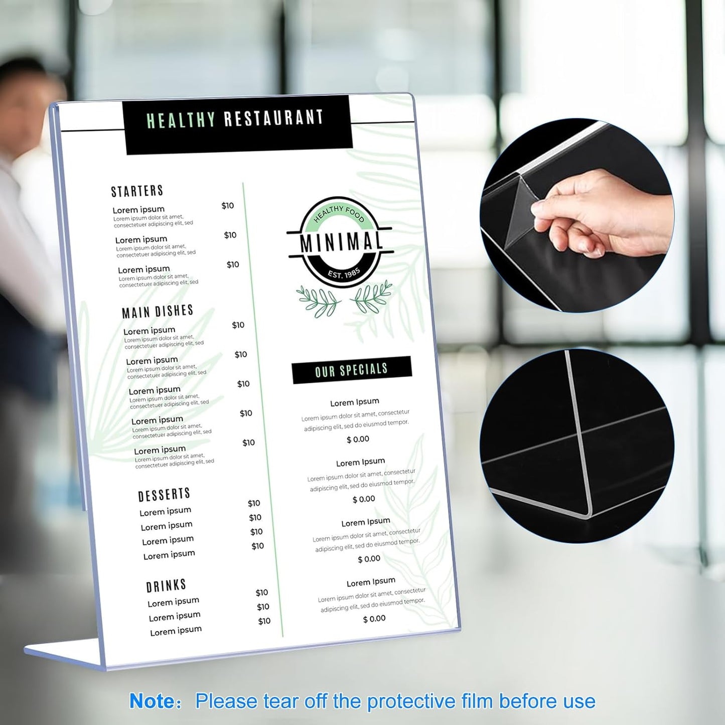 6 Pack Slanted Back Acrylic Sign Holders 4x6 for Business & Store, Tabletop Vertical Sign Holder with Anti-Slip Pads Clear Display Stand, for Menus Flyers Documents Office Restaurants Party Decoration