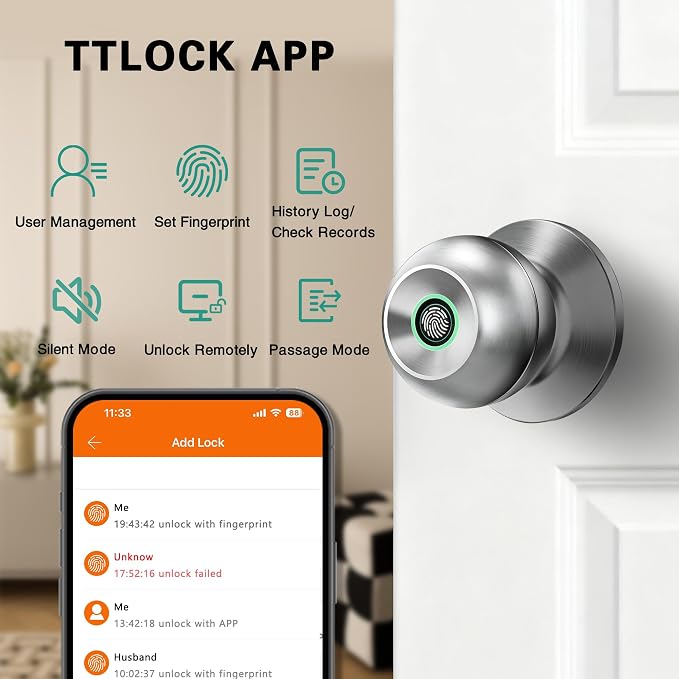 Smart Door Knob, Fingerprint Door Knob, Biometric Smart Door Lock - Image 3