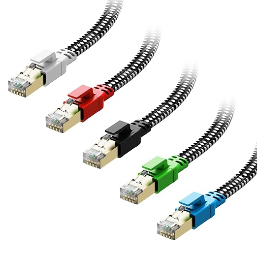 Cat 8 Ethernet Cable 1.5 ft 5 Pack Multi Color, Nylon Braided High Speed Heavy by Orbram