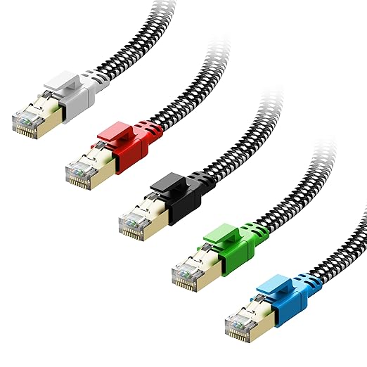 Cat 8 Ethernet Cable 15 ft 5 Pack Multi Color, Nylon Braided High Speed Heavy by Orbram