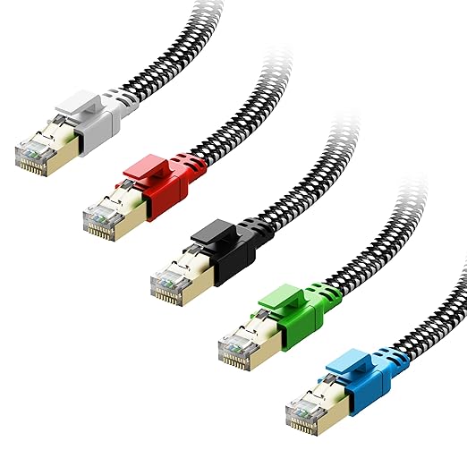Cat 8 Ethernet Cable 10 ft 5 Pack, Nylon Braided High Speed Heavy Duty Network by Orbram