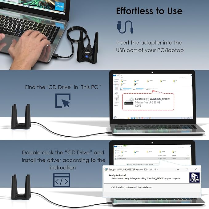 WAVLINK AX5400 USB WiFi 6E Adapter, Tri-Band 6GHz/5GHz/2.4GHz WiFi Adapter - Image 4