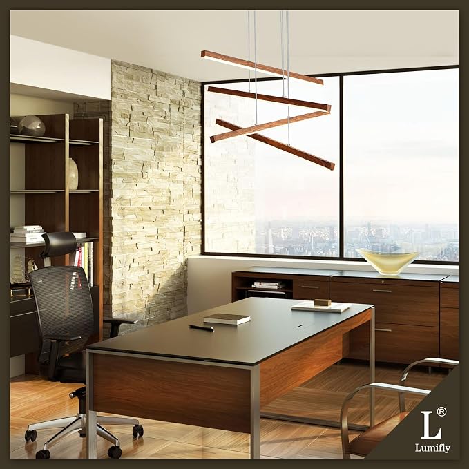LED Linear Pendant Light for Dining Room Wood Grain Finish 4 Light LED - Image 3