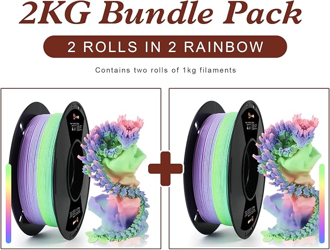 LOVOON 3D Printing Filament Bundle 2KG Matte Rainbow Gradient PLA Filament - Image 3