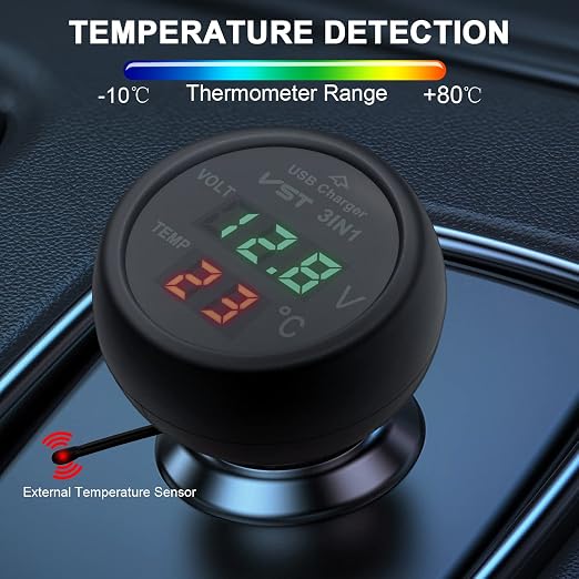 3 in 1 Car Voltmeter, USB Charger Adapter Auto Cigarette Lighter Plug Voltage - Image 4