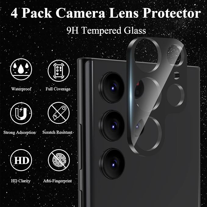 4 Pack Camera Lens Protector for Galaxy S22 Ultra, 9H Tempered Glass Camera - Image 3