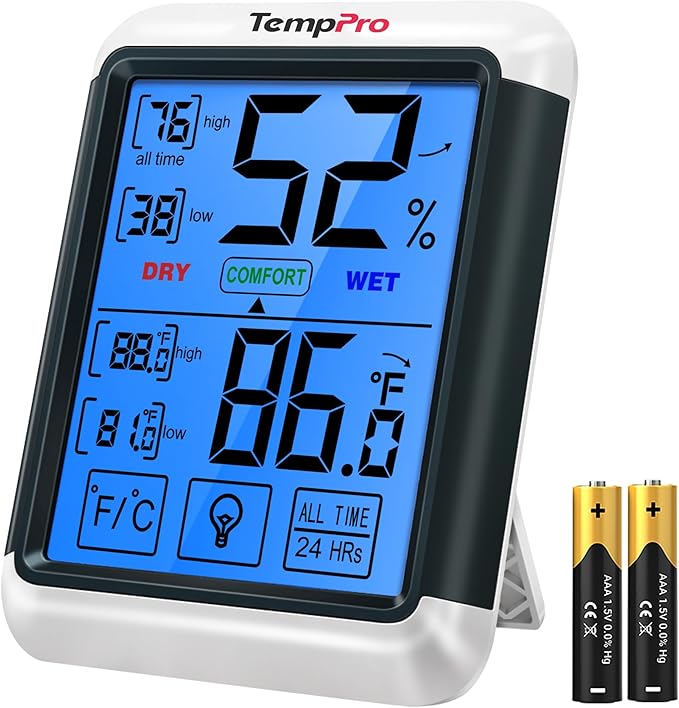 TempPro TP55 Digital Indoor Hygrometer Thermometer, 4-Inch Temperature/Humidity by TempPro