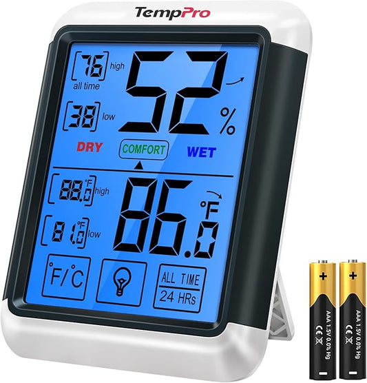 TempPro TP55 Digital Indoor Hygrometer Thermometer, 4-Inch Temperature/Humidity by TempPro