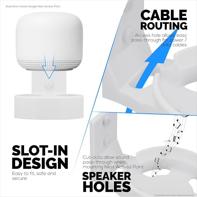 BRAINWAVZ Wall Mount for Google Nest Router & Nest WiFi Point, Adhesive & - Image 5