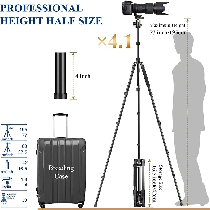 77" Aluminum Camera Tripods & Monopods, Victiv Compact Travel Tripod - Image 4