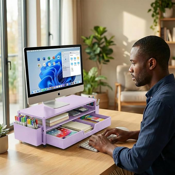 ECOLOVI Desk Organizer and Accessories, 2-Tier Computer Monitor Stand Rise - Image 8
