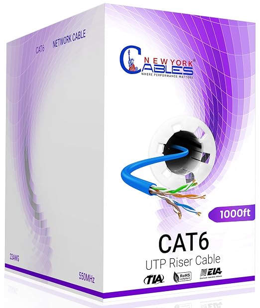 NewYork Cables | CAT6 Ethernet Cable 1000ft | Bulk Riser 23AWG, UTP 4 Pairs by NewYorkCables