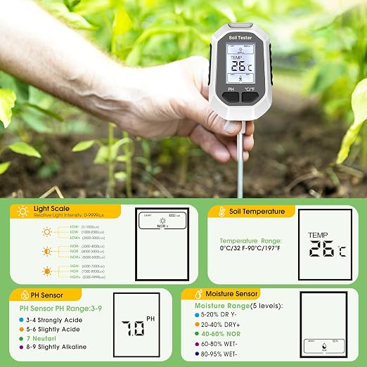 YAMRON 4-in-1 Soil Moisture Meter, Digital Plant Temperature/Soil Moisture Test - Image 3