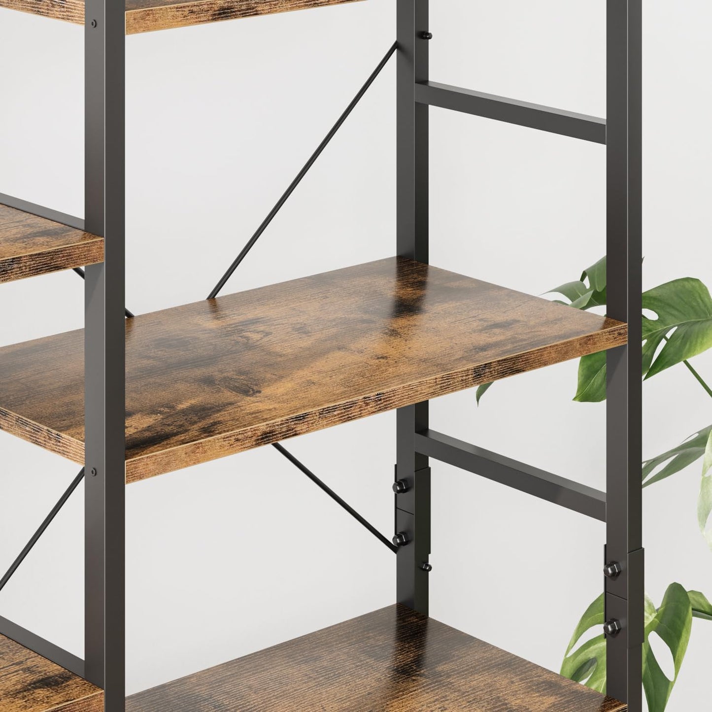 OTK Triple Wide 5 Tier Bookshelf, Rustic Industrial Style Bookcases with 14 Open Display Shelves, Wide Bookshelves for Bedroom, Living Room and Home Office, Rustic Brown