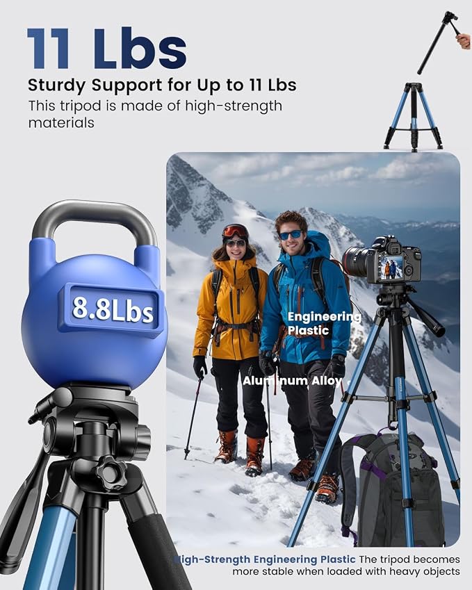 CAMBOFOTO 73" Camera Tripod and Monopod, Professional Aluminum Tripod Stand - Image 2