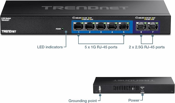 TRENDnet 7-Port Multi-Gig Gaming Switch, 5 x 1G RJ-45 Base-T Ports, 2 x 2.5G - Image 8