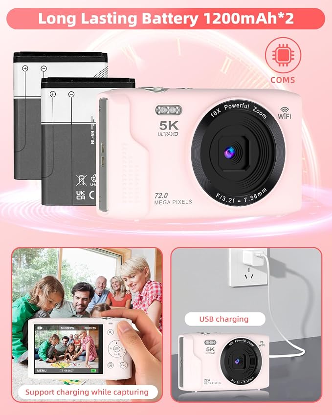 5K Digital Camera for Photography, 72MP Autofocus WiFi Vlogging Camera for - Image 7