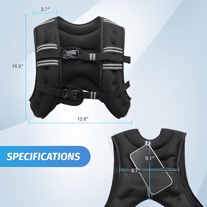 ZELUS Weighted Vest, 6lb/8lb/12lb/16lb/20lb/25lb/30lb Weight Vest - Image 9