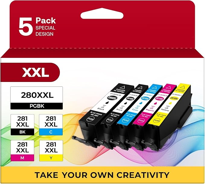 PGI-280 XXL/CLI-281 XXL Ink Cartridge 5 Color Value Pack Replacement by MIOLAINZ