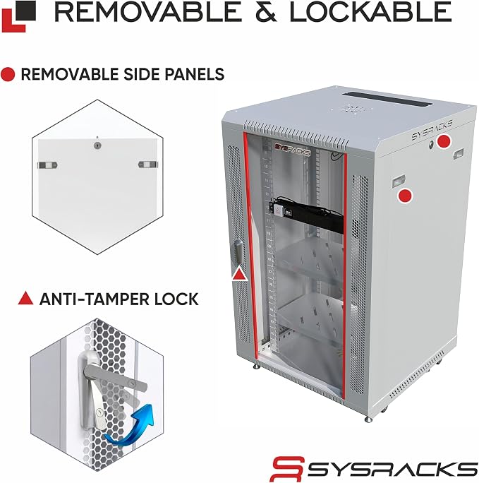 18U Wall Mount Server Rack Cabinet – 19" Network Rack Enclosure, PDU & Shelf - Image 5