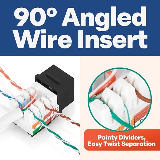 Everest 90° Angled RJ45 Cat5e Keystone Jacks 20-Pack in Black - Image 3