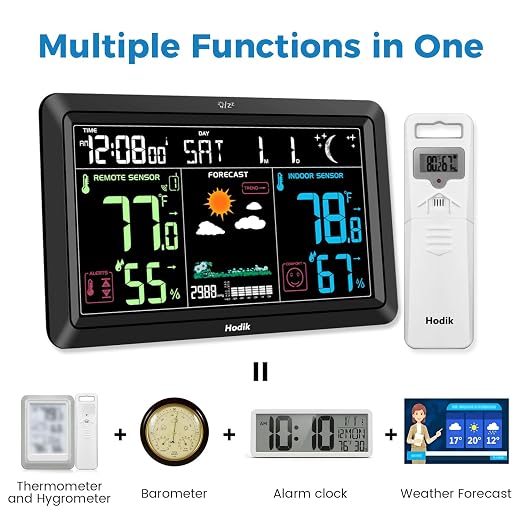 Weather Station Atomic Clock Indoor Outdoor Thermometer Wireless, Barometer - Image 2