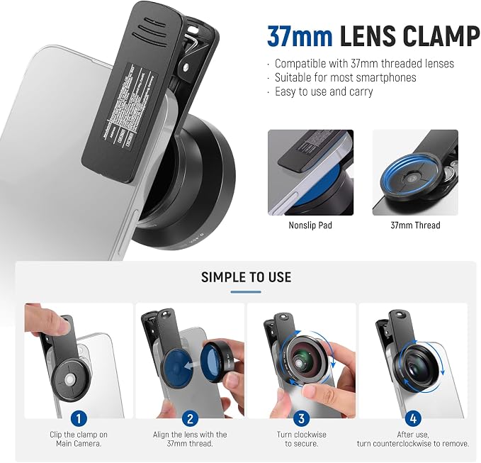 NEEWER Basics 2 in 1 Phone Camera Lens Accessories Kit, HD 0.45x Wide Angle + - Image 7