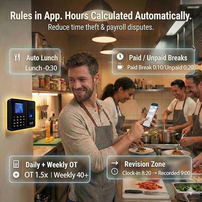 Time Clock System: App Control & 5s Fast Connection, Customizable Rules & 4 - Image 2