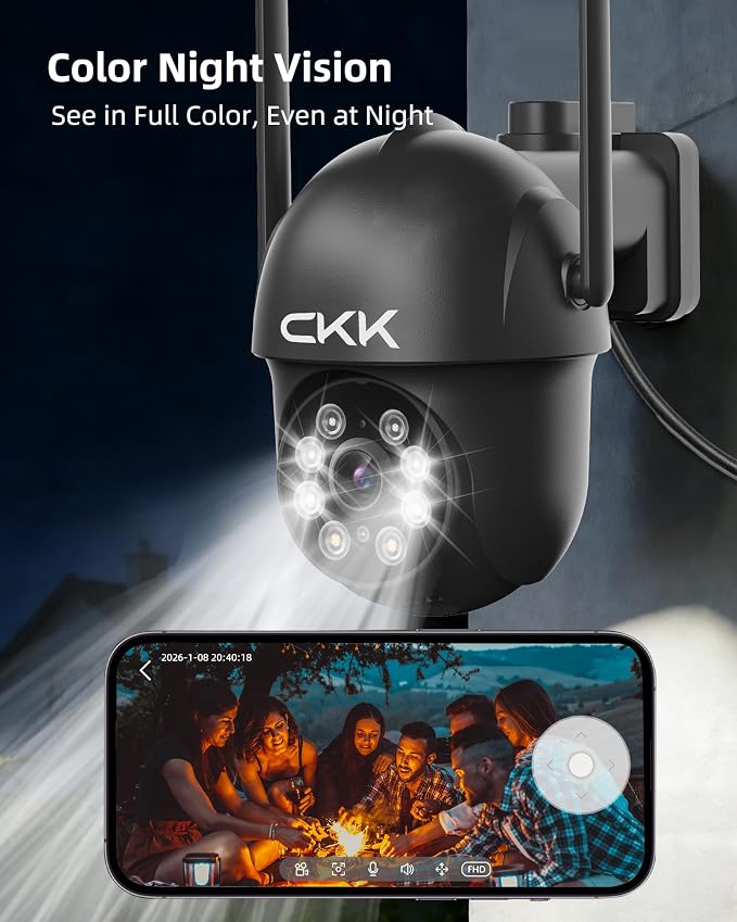 CKK 2K Security Camera Outdoor Corded Power, 3MP PTZ WiFi Home Security Camera - Image 5