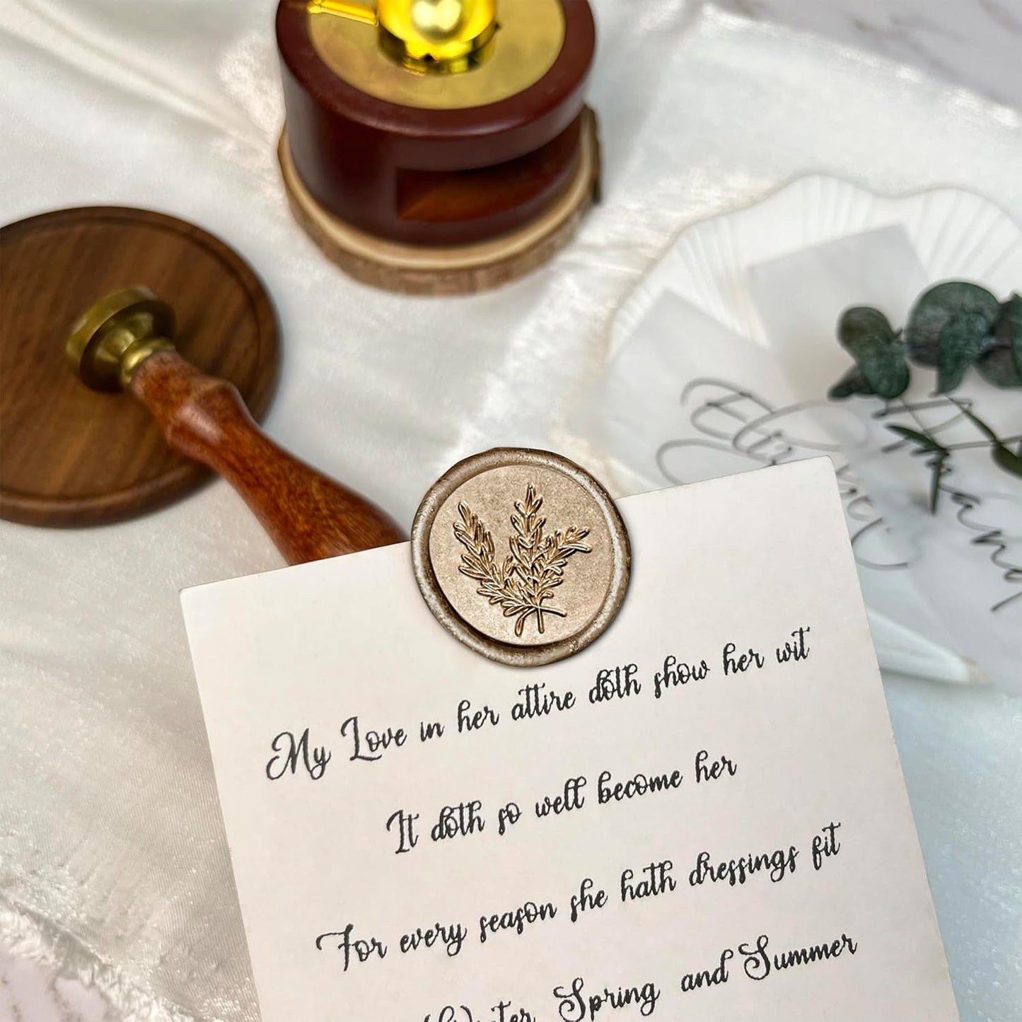 50Pcs Wax Seal Stickers Handmade Envelope Seals Self Adhesive Wax Stickers for Wedding Party Invitations, Envelope, Gift Wrap, Christmas(Rosemary Style, Champagne Gold)