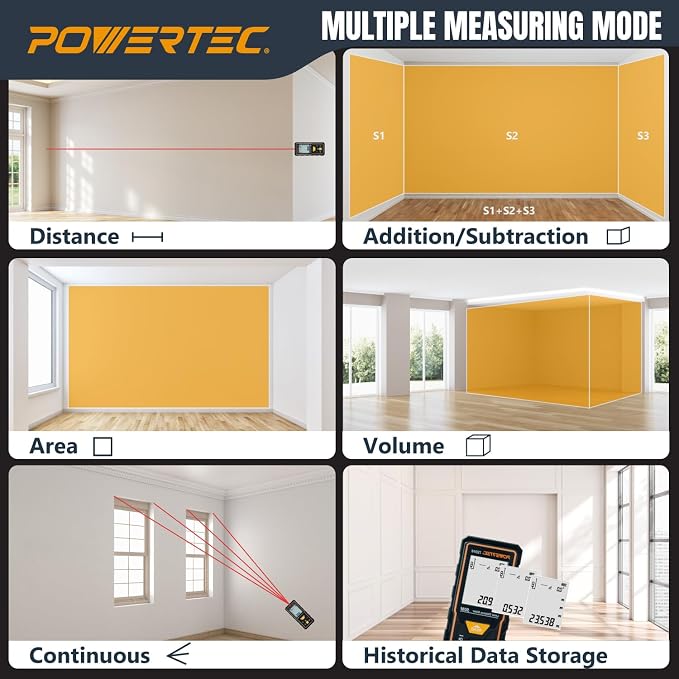 POWERTEC Laser Measure 165 ft Digital Distance Meter - Image 3
