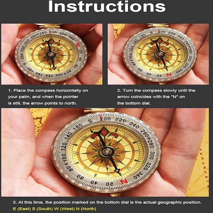 Camping Survival Compass for Hiking, Small Golden Pocket Compass for Kids - Image 5
